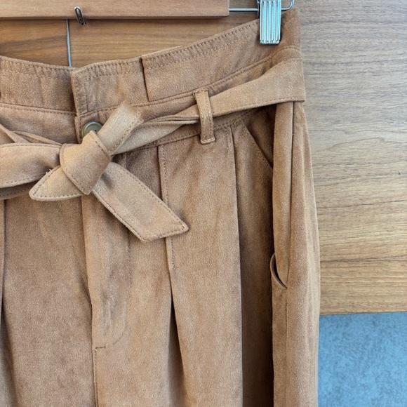 FREE PEOPLE CAMEL NIGHTFALL VEGAN FAUX SUEDE TIE HIGH-WAISTED PANTS, SIZE 6 - Picture 7 of 13